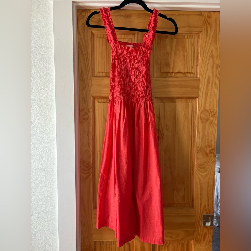 Lisa Says Gah Red Linen Smocked Sundress